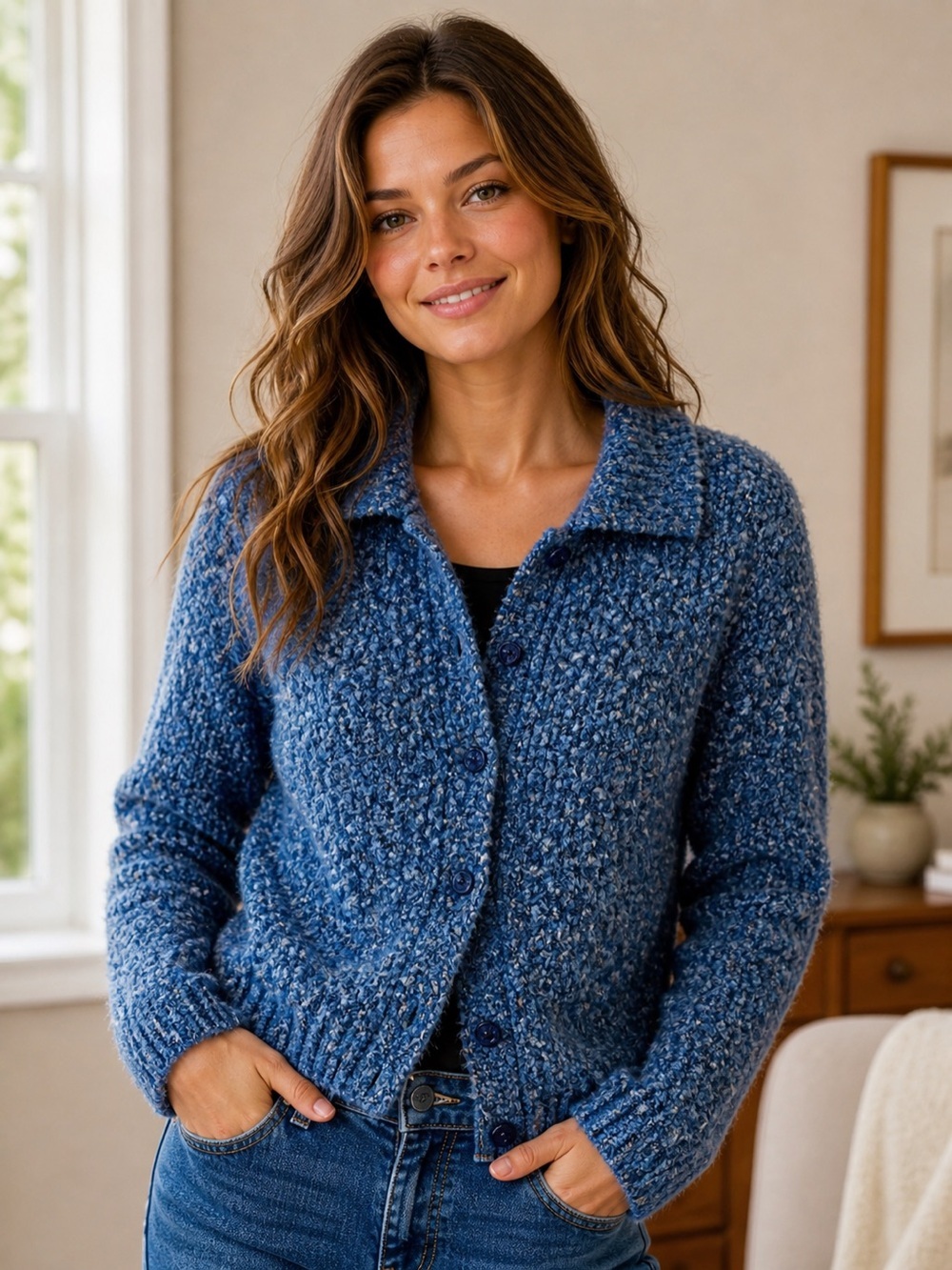 Croft & Barrow Blue Textured Knit Cardigan